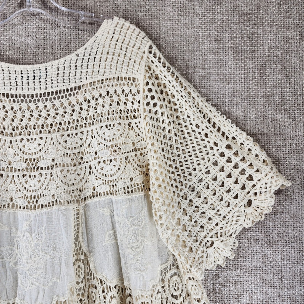 Angel Heart Boutique Open Crochet Tunic Top Womens Plus *1X Cream Babydoll Boho - Picture 8 of 12